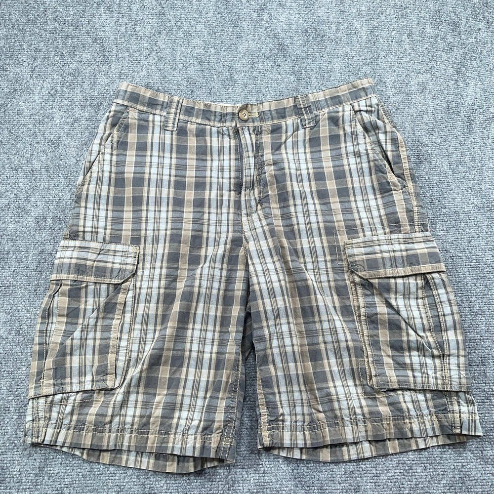 Van Heusen Shorts‎ Mens 34 Beige Brown Plaid Cargo Shorts Casual Outdoors #AB401